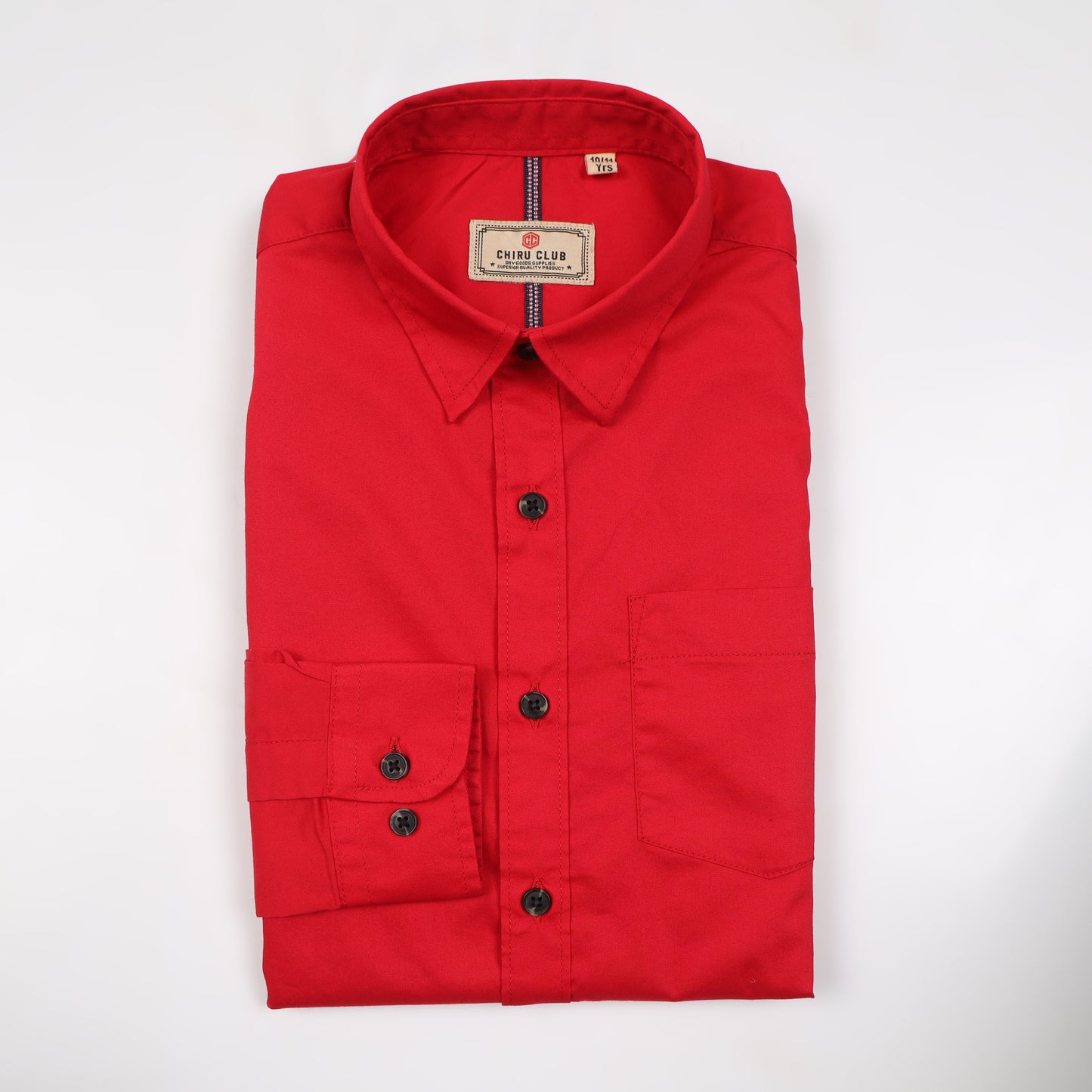 Red Poplin Lycra Solid Shirt for Boys
