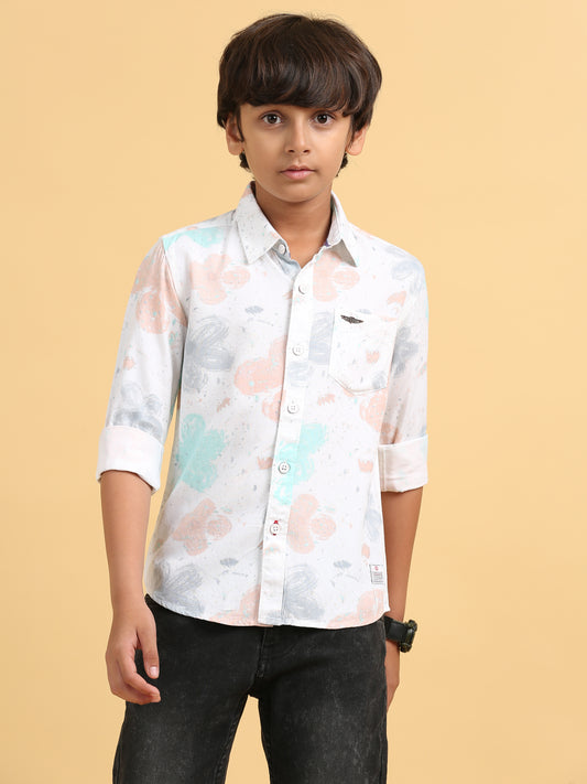Peach Grey Rayon Printed Shirt