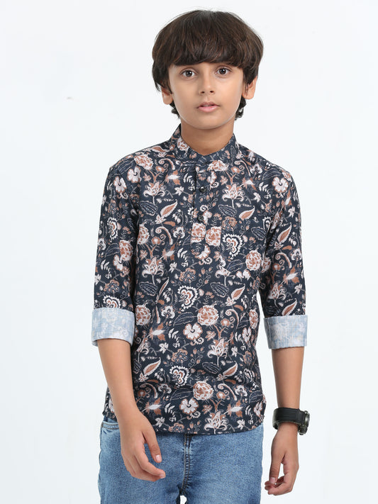 Navy Blue Rayon Digital Printed Short Kurta