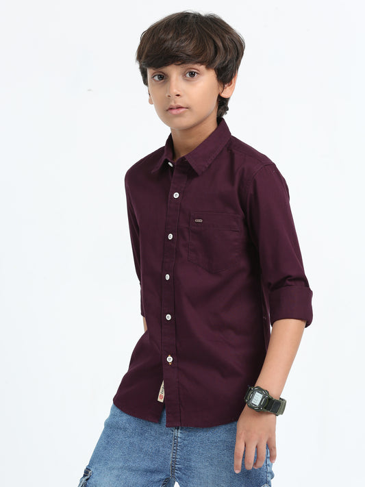 Wine Twill Leather Finish Shirt