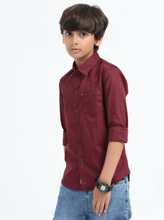 Maroon Poplin Lycra Solid Shirt