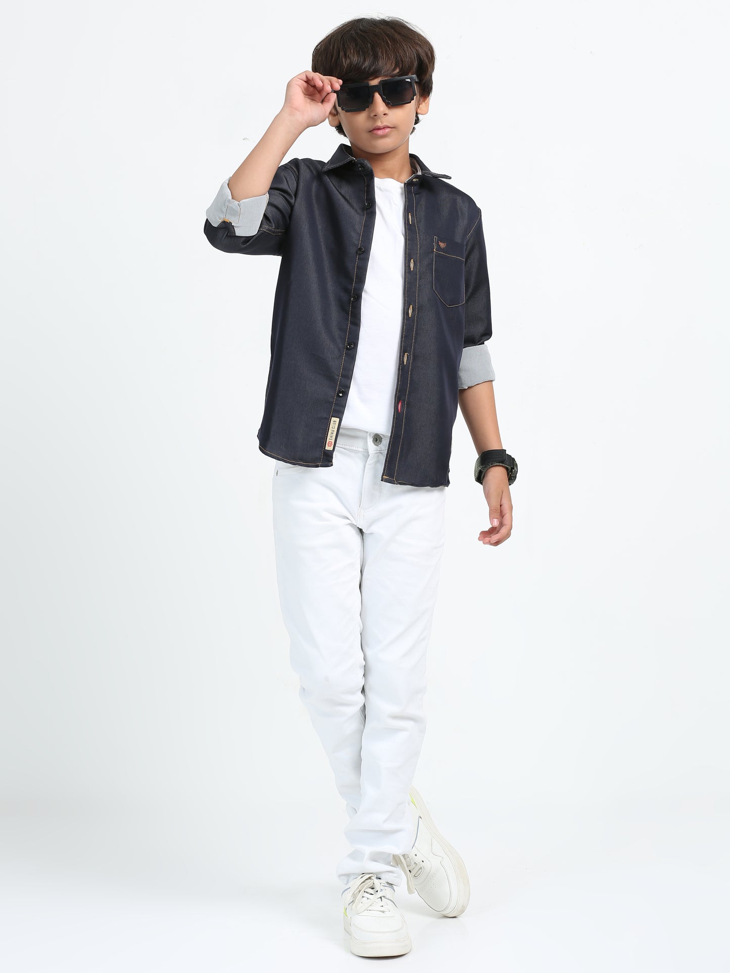 Grey Denim Lycra Solid Shirt
