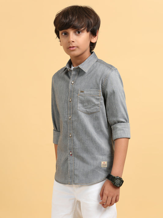 Ash Grey Denim Lycra Solid Shirt