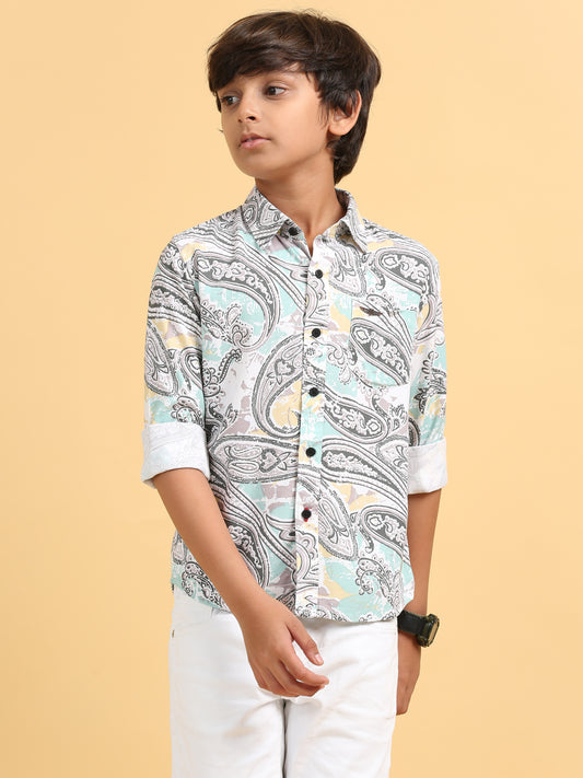 Aqua Grey Rayon Printed Shirt