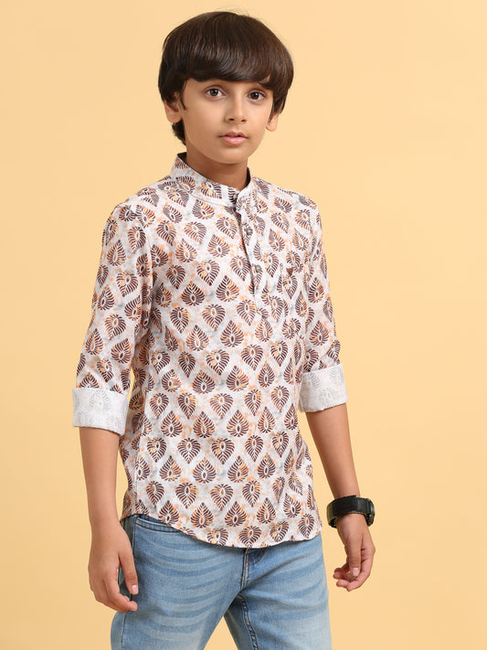 White Brown Rayon Digital Printed Short Kurta