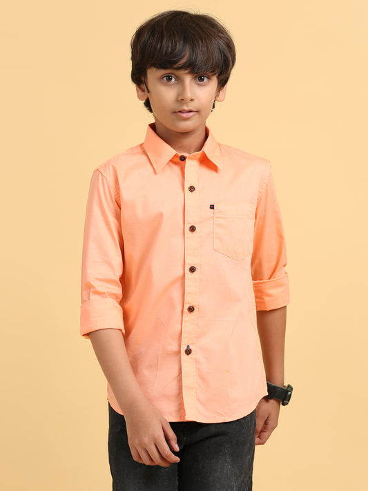 Orange Poplin Lycra Solid Shirt