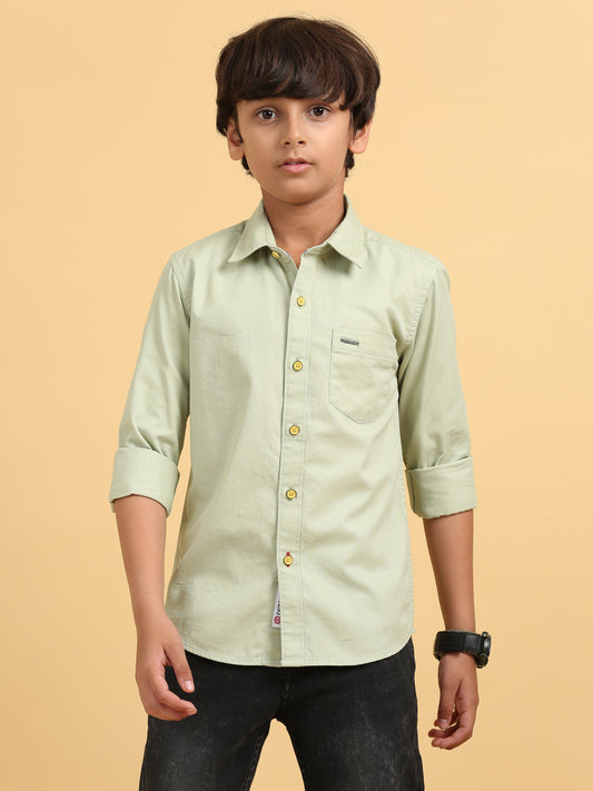 Sab Green Twill Leather Finish Solid Shirt
