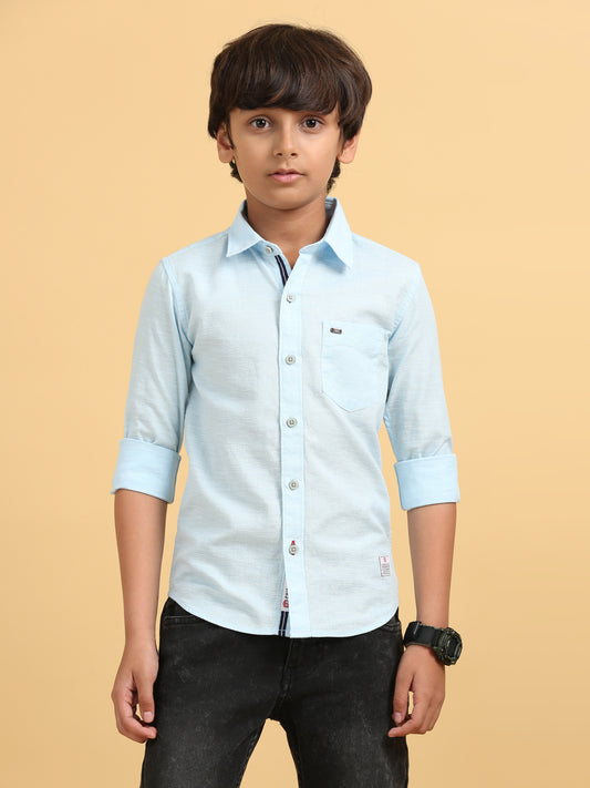 Sky Blue Cotton Linen Solid Shirt