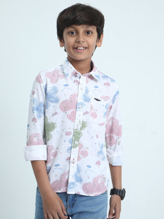 Peach Green Multicolored Rayon Printed Shirt