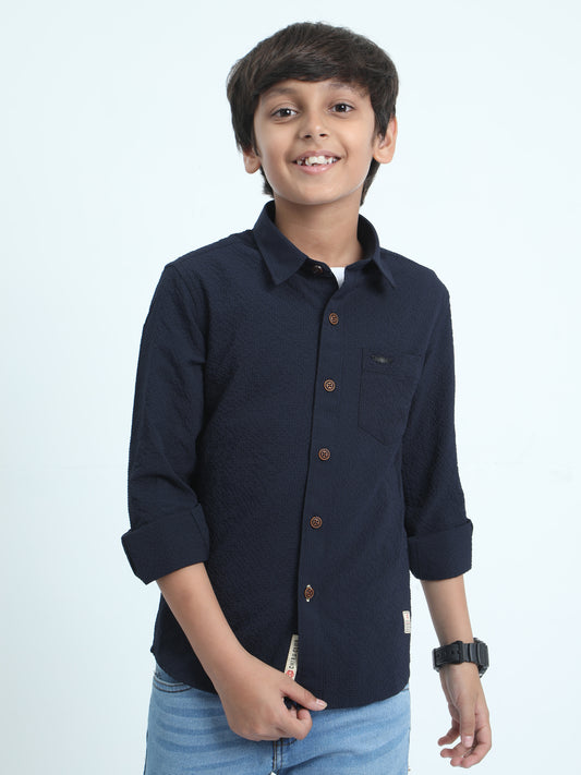 Navy Blue Solid Popcorn Shirt