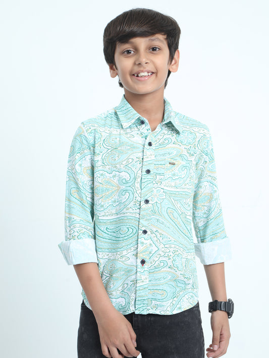 Turquoise Rayon Printed Shirt