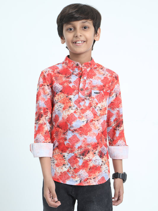 Red Rayon Digital Printed Short Kurta