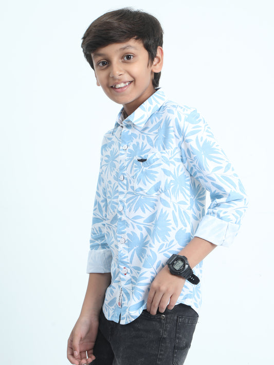 Aqua Blue Rayon Printed Shirt