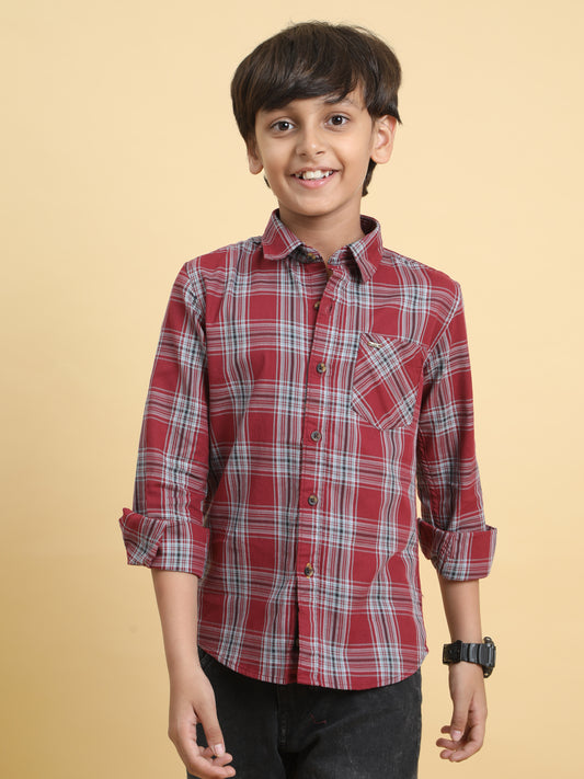 Maroon Twill Checks Shirt