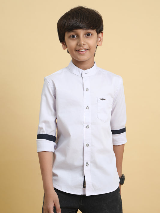 Off White Poplin Lycra Solid Shirt