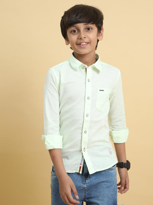 Pista Green Cotton Linen Solid Shirt