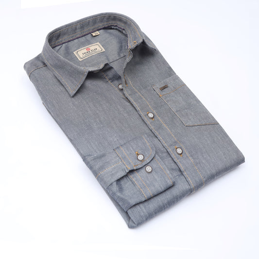 Silver Blue Denim Solid Shirt for Boys