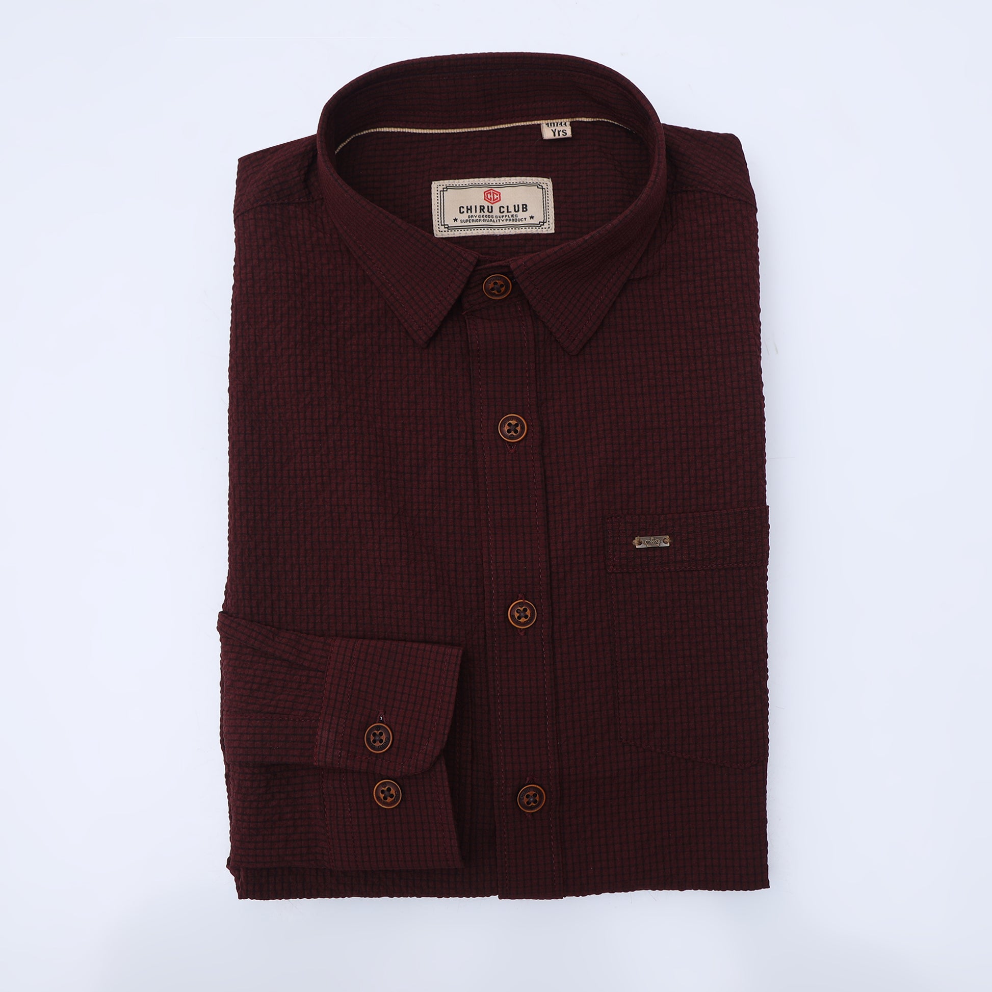 Maroon Solid Popcorn Shirt for Boys 
