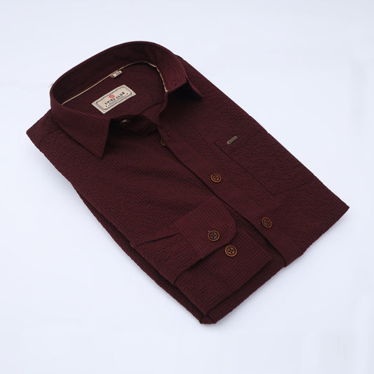 Maroon Solid Popcorn Shirt for Boys 