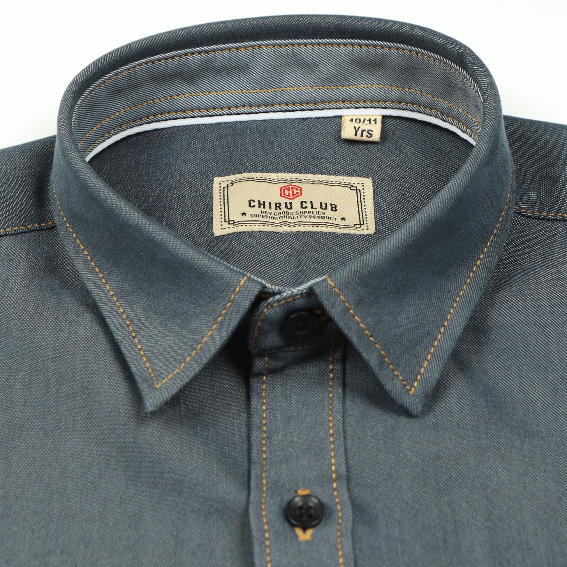 Bluish Grey Denim Lycra Solid Shirt For Boys