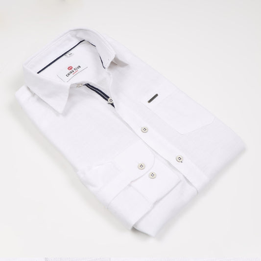 White Cotton Linen Solid Shirt For Boys