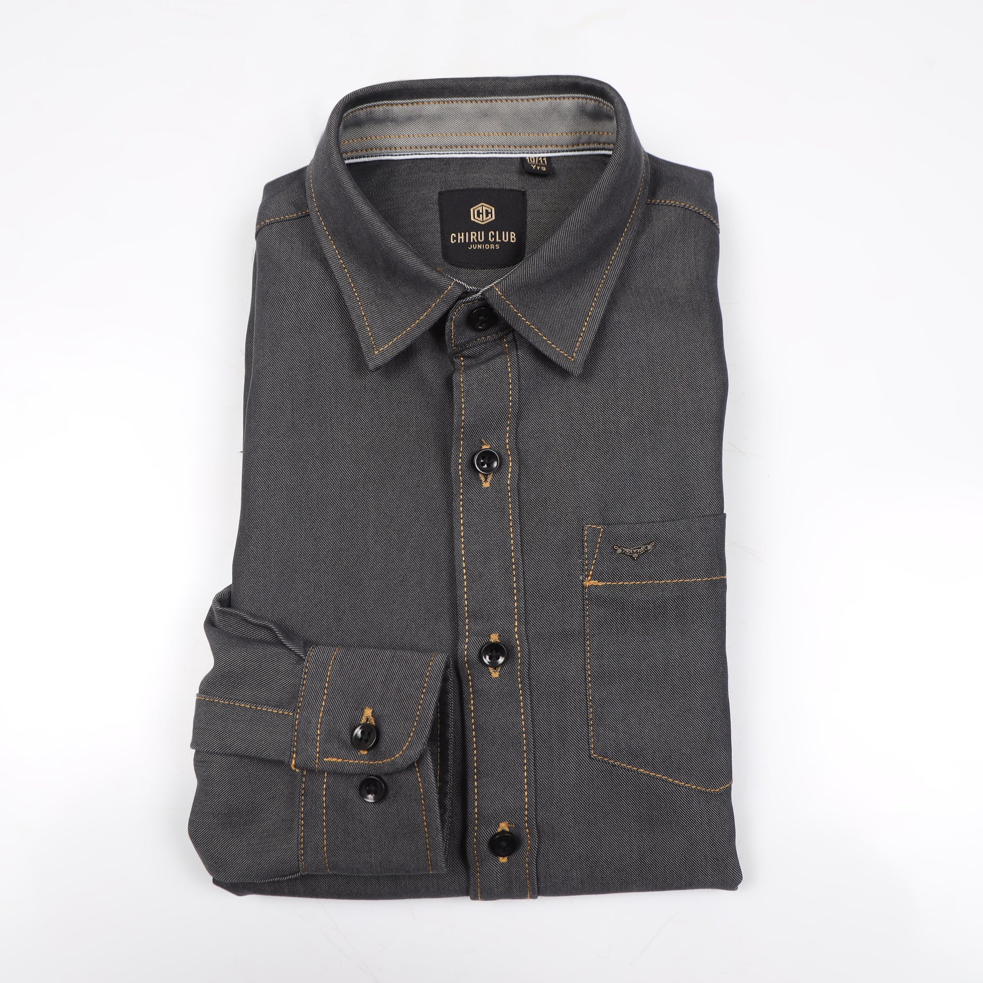 Shine Blue Denim Lycra Shirt For Boys