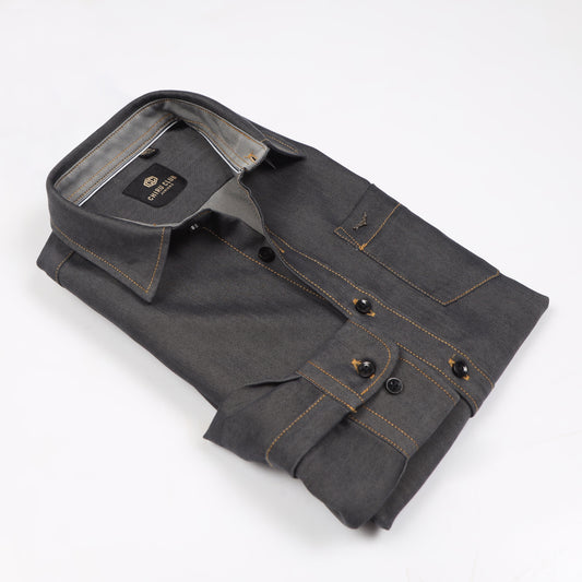 Shine Blue Denim Lycra Shirt For Boys