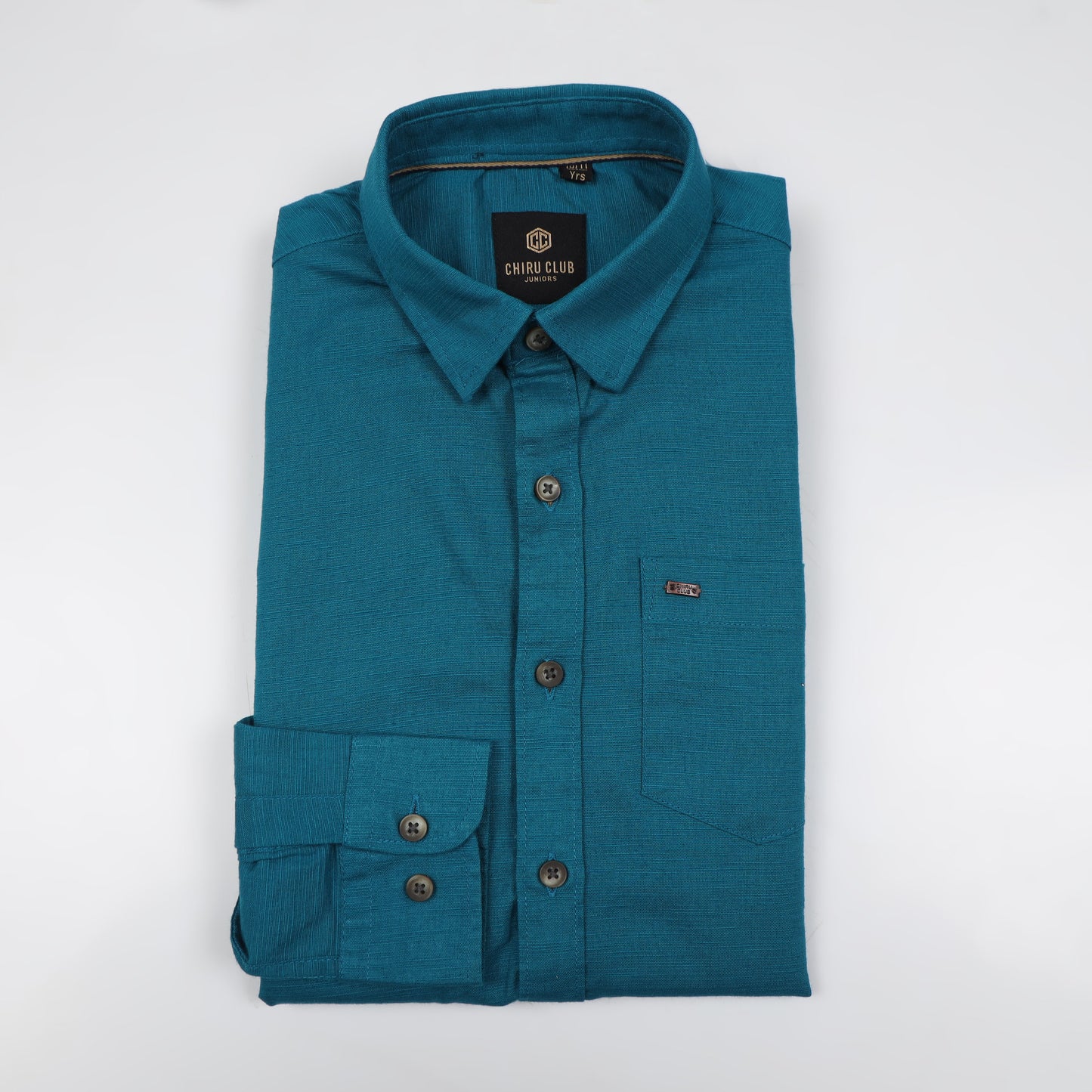 Teal Blue Cotton Linen Solid Shirt For Boys