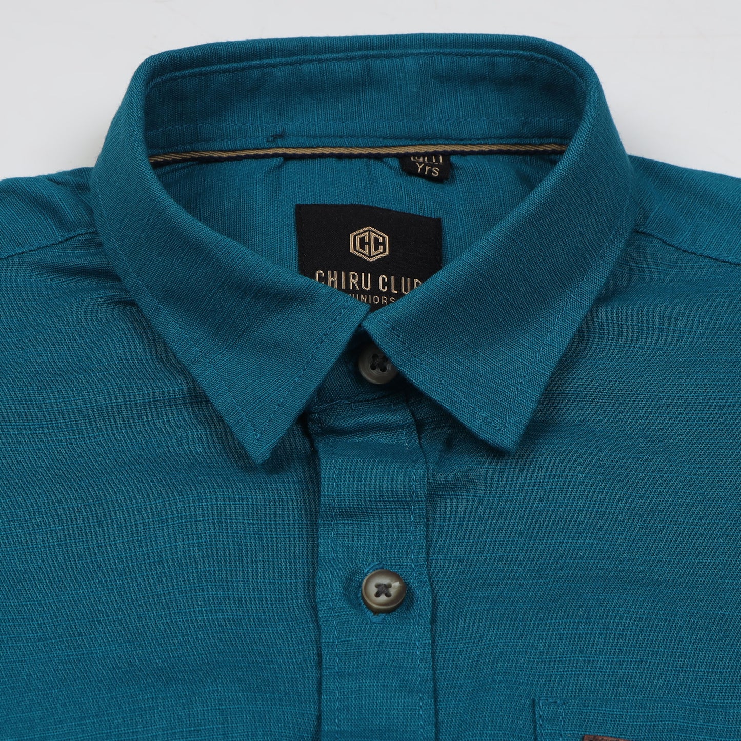 Teal Blue Cotton Linen Solid Shirt For Boys