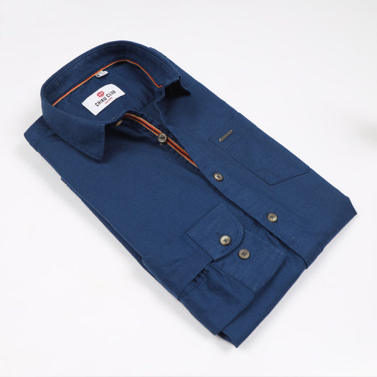 Royal Blue Cotton Linen Solid Shirt For Boys