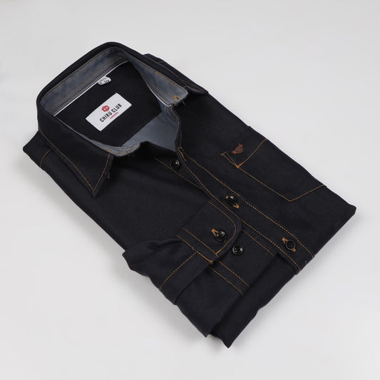 Navy Blue Denim Lycra Shirt for Boys