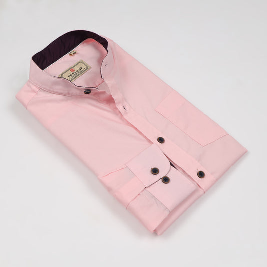 Pink Cotton Lycra Solid Shirt for Boys