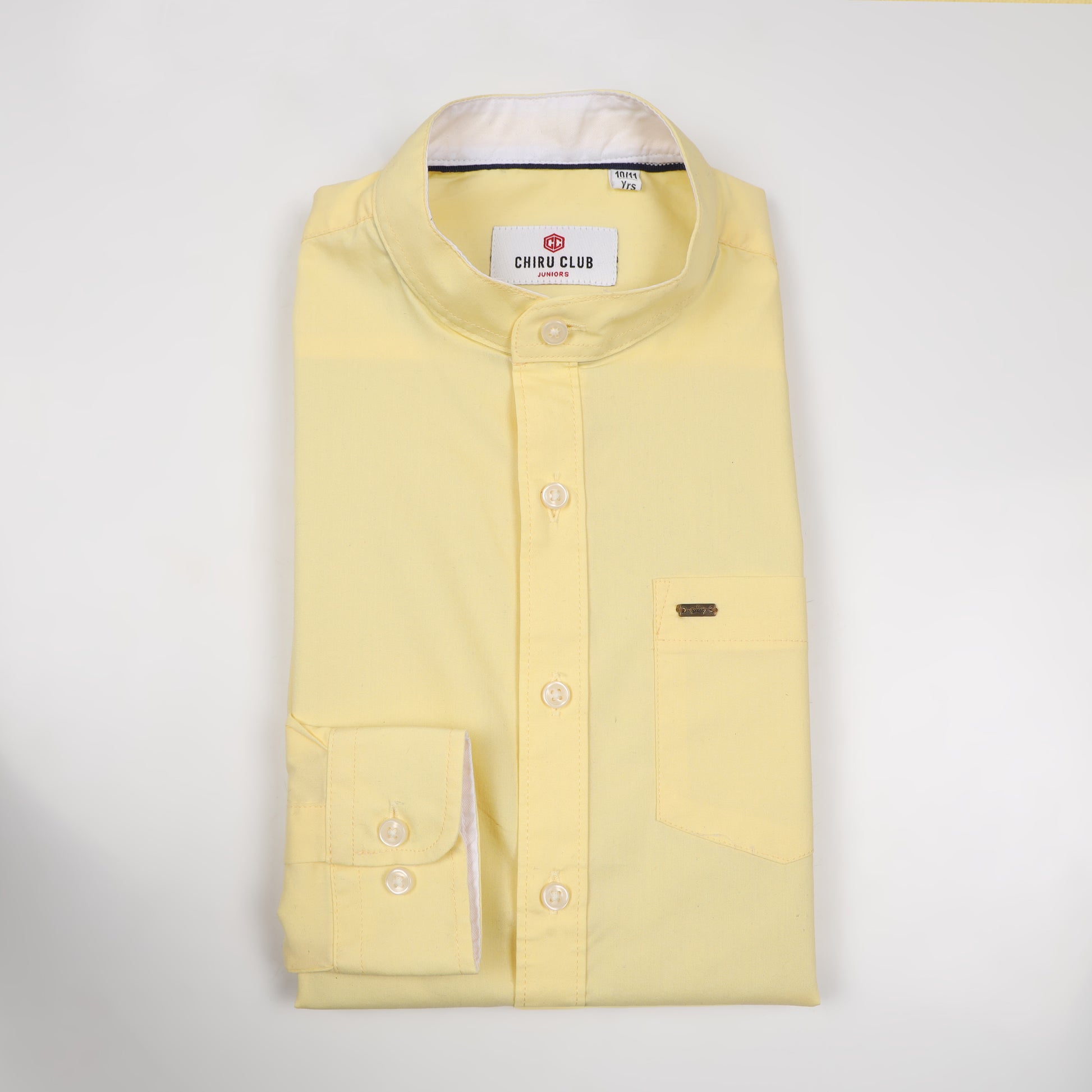 Yellow Poplin Lycra Solid Shirt for Boys