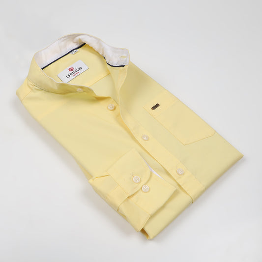 Yellow Poplin Lycra Solid Shirt for Boys