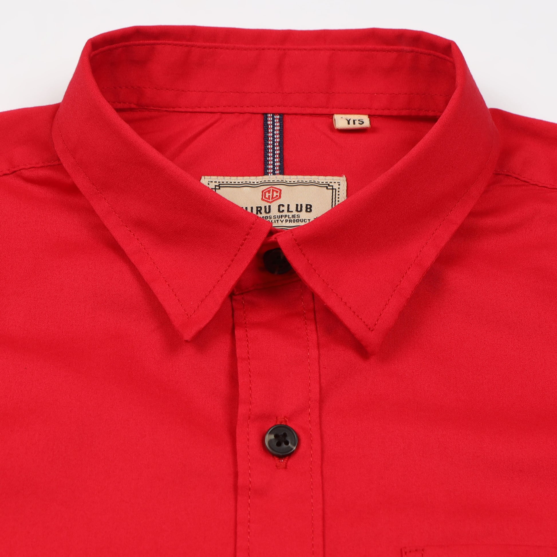 Red Poplin Lycra Solid Shirt for Boys