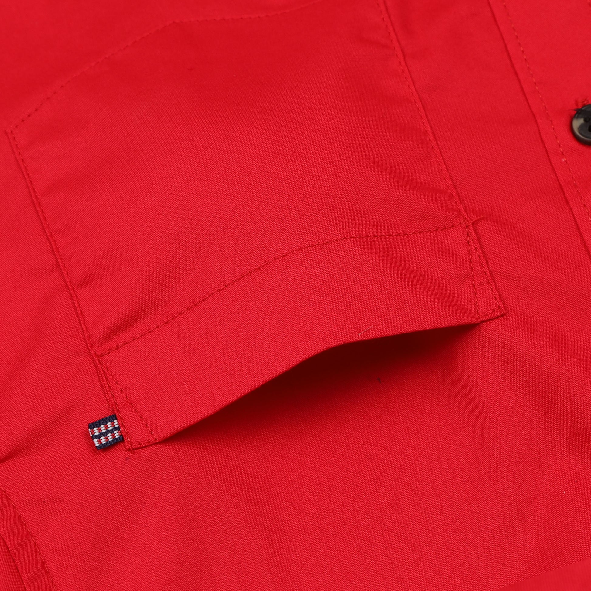 Red Poplin Lycra Solid Shirt for Boys